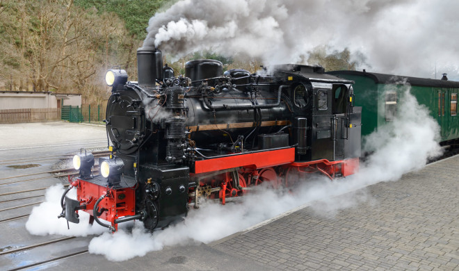 Historical steam train on Rugen in Germany